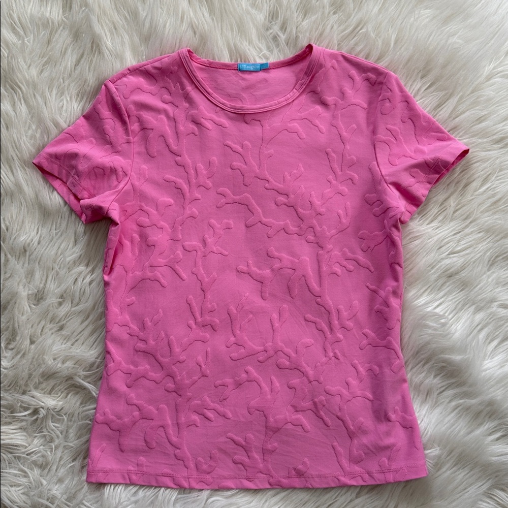 J Mclaughlin Signature Stretch Pink Embossed T-Shirt Size L - Picture 7 of 12